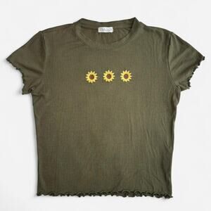 Haley & June Women XL Ribbed Knit Crop Top Green Yellow